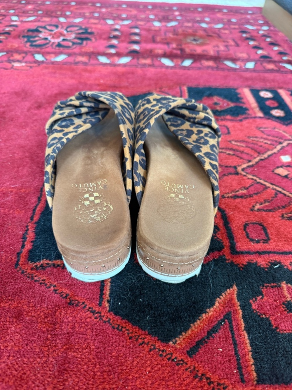 Vince Camuto Leopard Crossband Slide Sandals - Brown/Black - Picture 4 of 5